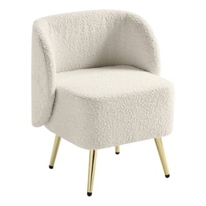 Abrina Vanity Chair in Textured Cream Fabric with Gold Legs