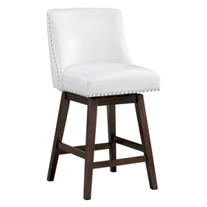 Bowden 26&quot Swivel Counter Stool  in White Faux Leather with Dark Walnut Legs