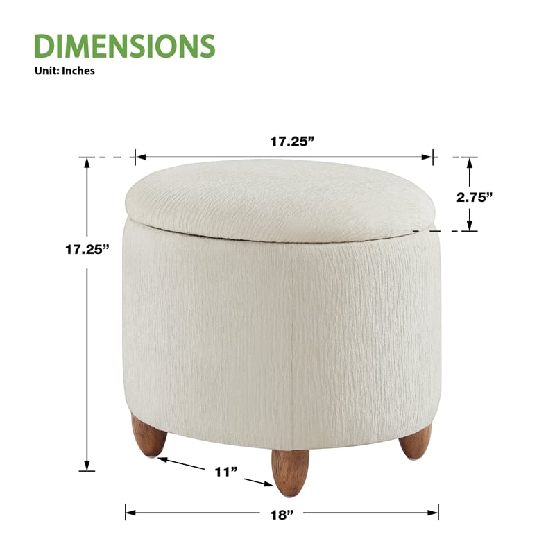 Lyra Storage Ottoman in Snow White Fabric with Medium Oak Legs