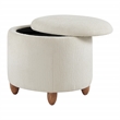 Lyra Storage Ottoman in Snow White Fabric with Medium Oak Legs