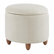 Lyra Storage Ottoman in Snow White Fabric with Medium Oak Legs