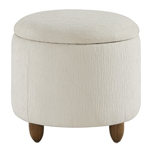 Lyra Storage Ottoman in Snow White Fabric with Medium Oak Legs