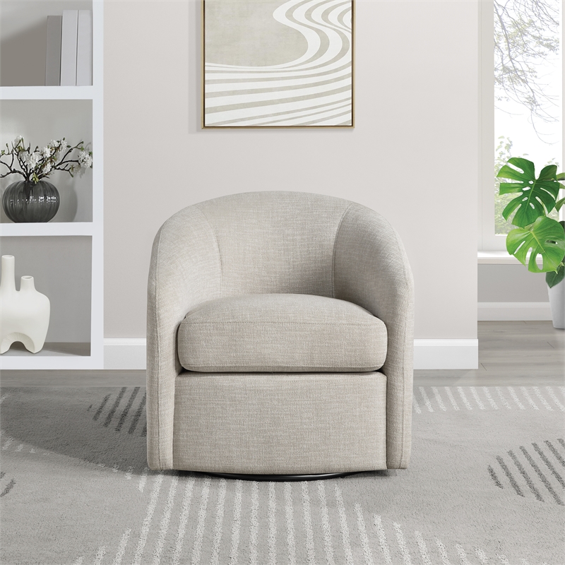 Bella Swivel Barrel Chair in Stone Fabric