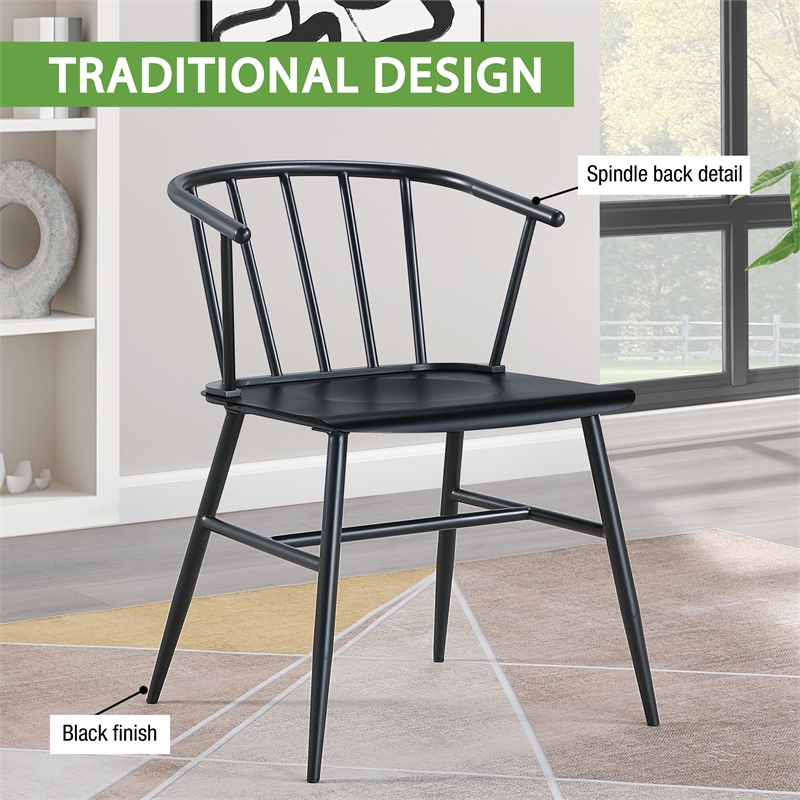 Lincoln All Metal Curved Back Chair in Black Finish