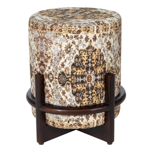 boho style woven tapestry ottoman in cotton brown with espresso finish wood base