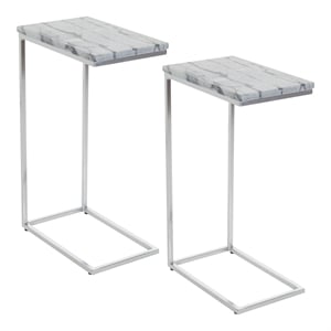 Solid Gray Marble Top C-Table with Chrome Metal Base 2-Pack