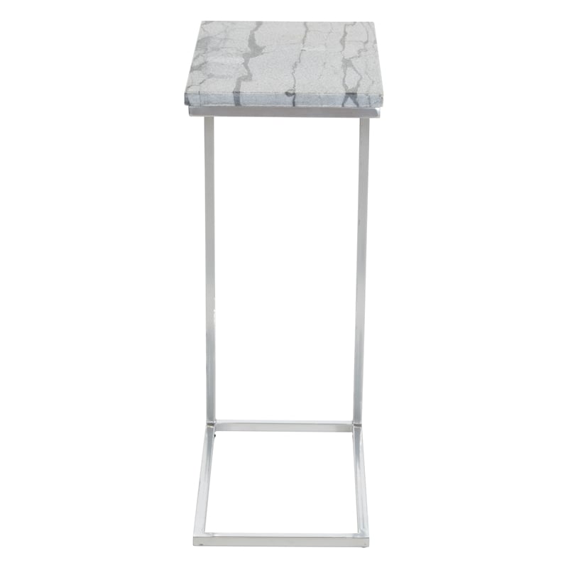 Solid Gray Marble Top C-Table with Chrome Metal Base 2-Pack