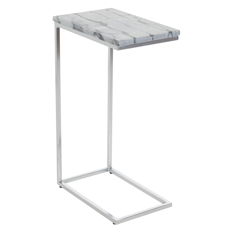 Solid Gray Marble Top C-Table with Chrome Metal Base 2-Pack