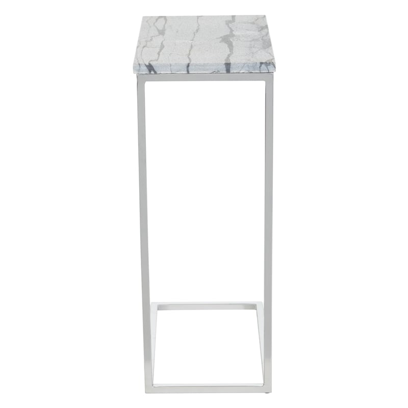 Solid Gray Marble Top C-Table with Chrome Metal Base 2-Pack