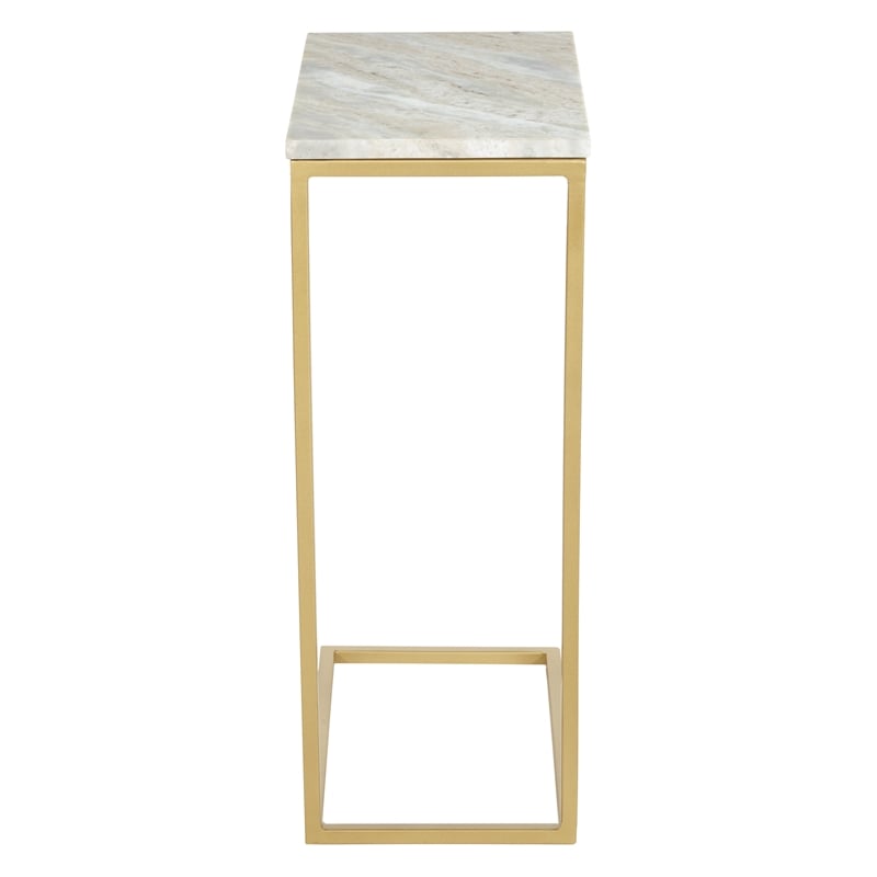 Solid White Marble Top C-Table with Gold Tone Metal Base 2-Pack