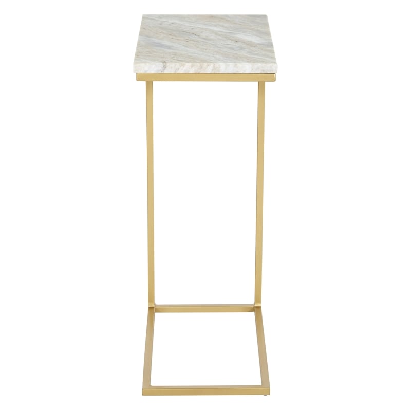 Solid White Marble Top C-Table with Gold Tone Metal Base 2-Pack