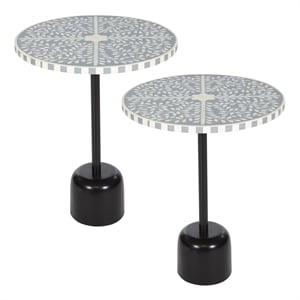 round side table with mosaic light grey engineered wood and white top set of 2