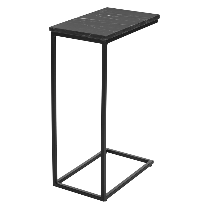 Solid Black Marble Top C-Table with Black Metal Base Set of 2