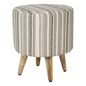 boho style woven multi-color stripped round accent ottoman in fabric