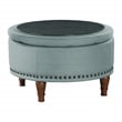 Alloway Storage Ottoman in Sea Blue Fabric with Antique Bronze Nailheads