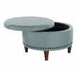 Alloway Storage Ottoman in Sea Blue Fabric with Antique Bronze Nailheads