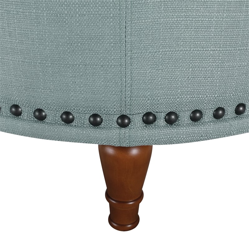 Alloway Storage Ottoman in Sea Blue Fabric with Antique Bronze Nailheads