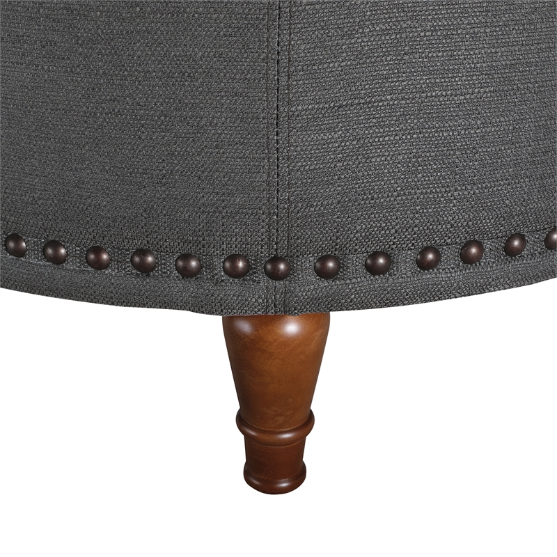 Alloway Storage Ottoman in Charcoal Fabric with Antique Bronze Nailheads