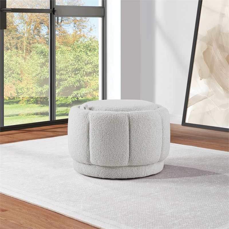 Lanyard Storage Ottoman in Fog Light Gray Fabric Fully Assembled