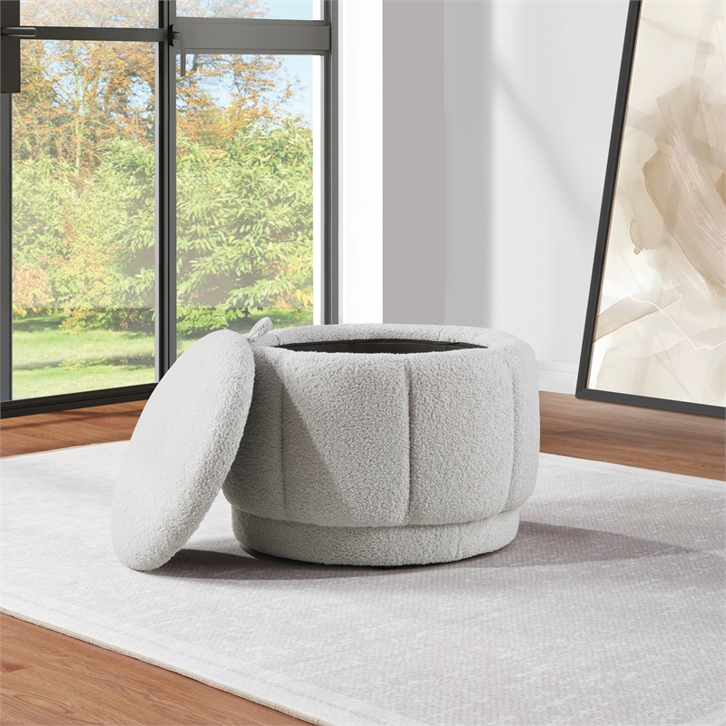 Lanyard Storage Ottoman in Fog Light Gray Fabric Fully Assembled