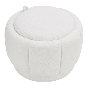 lanyard storage ottoman in ivory sherpa fabric