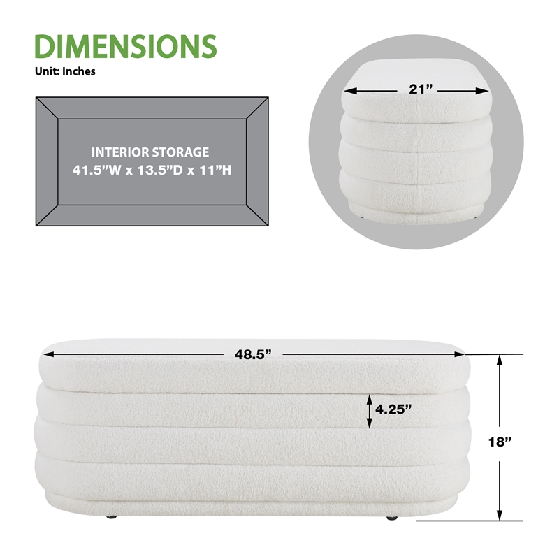 Clifford Storage Bench in Ivory Sherpa Fabric