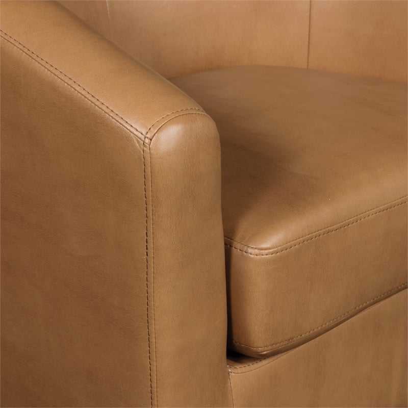 Ethan Tub Chair in Camel Faux Leather with Dark Espresso Wood Legs
