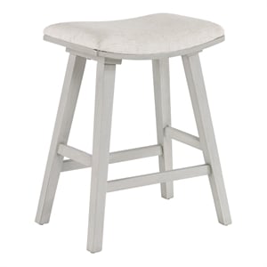 Coley 24&quot Saddle Stool  with Linen Fabric Seat and White Wash Frame