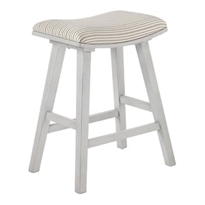 Coley 24&quot Saddle Stool with Cream Pin Stripe Fabric Seat and White Wash Frame