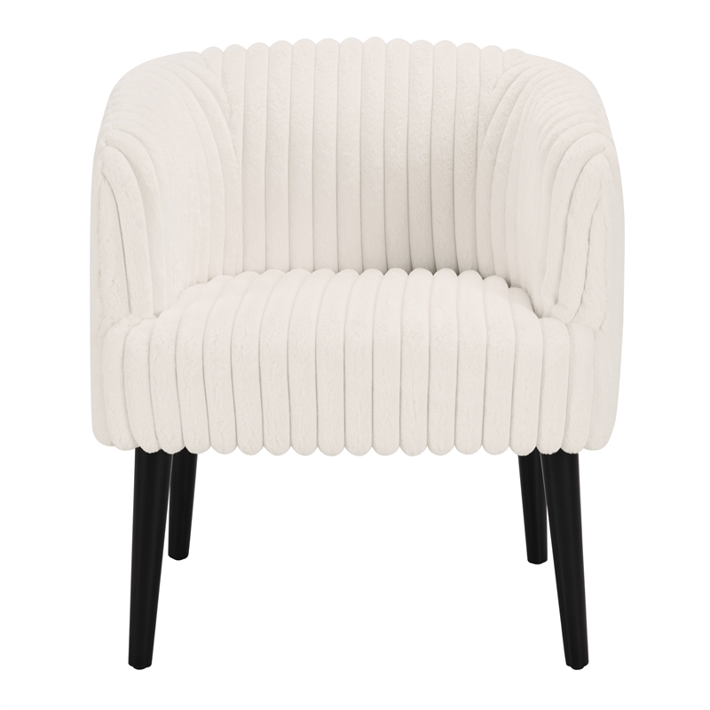 Rachel Accent Chair in White Cord Fur Fabric with Black Legs