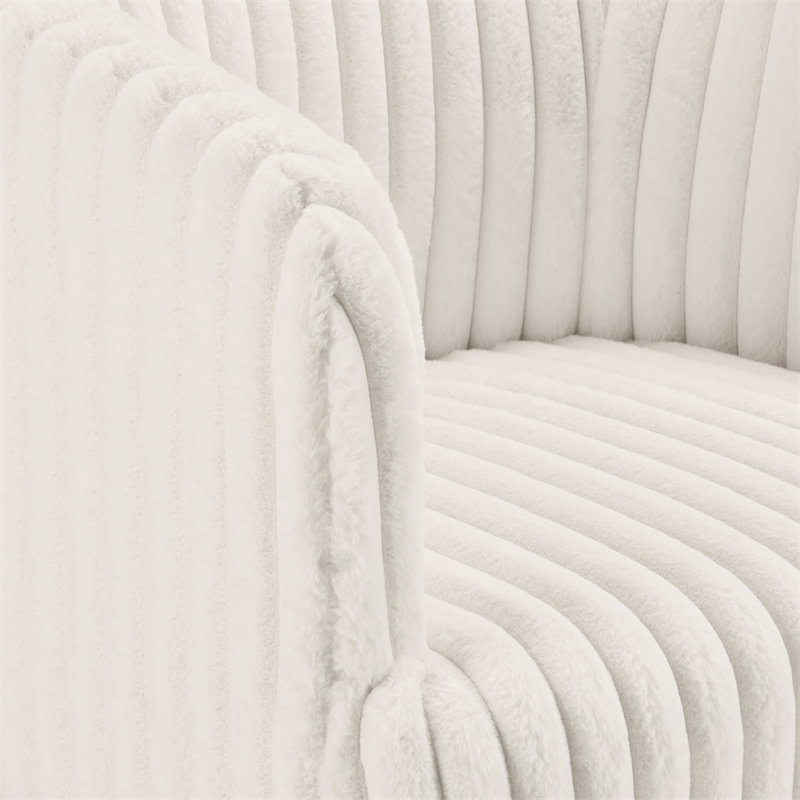 Rachel Accent Chair in White Cord Fur Fabric with Black Legs