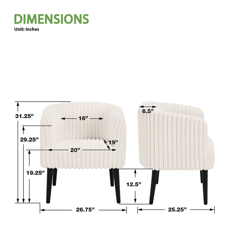 Rachel Accent Chair in White Cord Fur Fabric with Black Legs