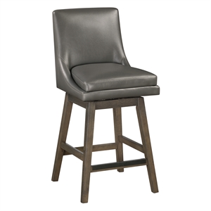Allingham 27&quot Swivel Counter Stool with Grey Legs in Pewter Faux Leather