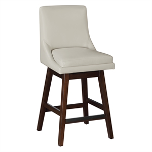 Allingham 27&quot Swivel Counter Stool with Dark Walnut Legs in Cream Faux Leather