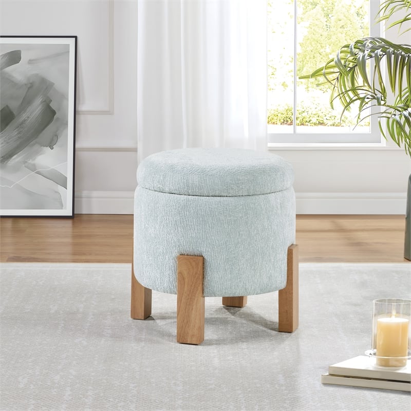 Annie Storage Ottoman in Sky Fabric with Natural Finish Legs