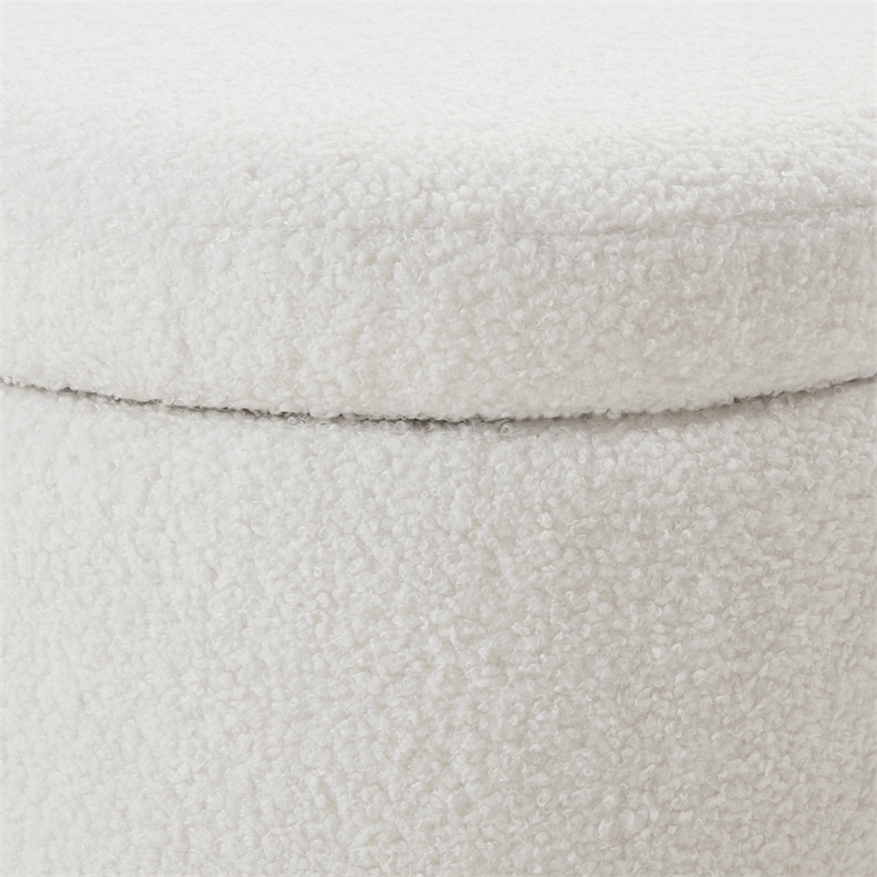 Annie Storage Ottoman in Ivory Sherpa Fabric with Natural Finish Legs