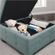Detour Strap Square Storage Ottoman in Sea Blue Fabric