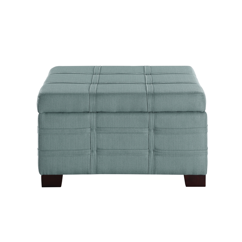 Detour Strap Square Storage Ottoman in Sea Blue Fabric