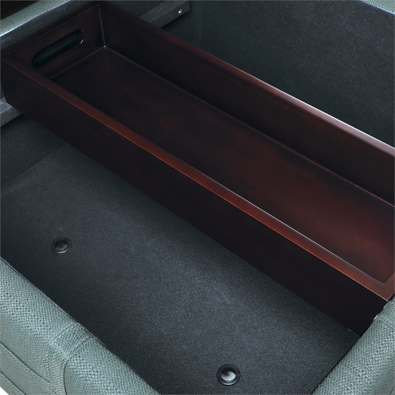 Detour Strap Square Storage Ottoman in Sea Blue Fabric