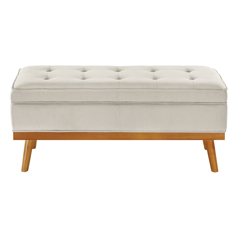 Katheryn Storage Bench in Wheat Fabric with Spice Finish Legs