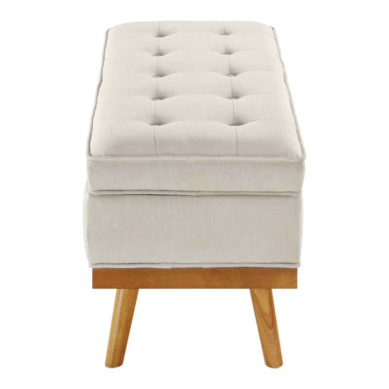 Katheryn Storage Bench in Wheat Fabric with Spice Finish Legs