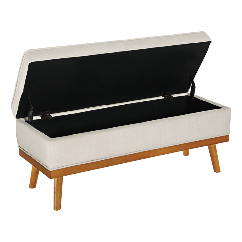 Katheryn Storage Bench in Wheat Fabric with Spice Finish Legs