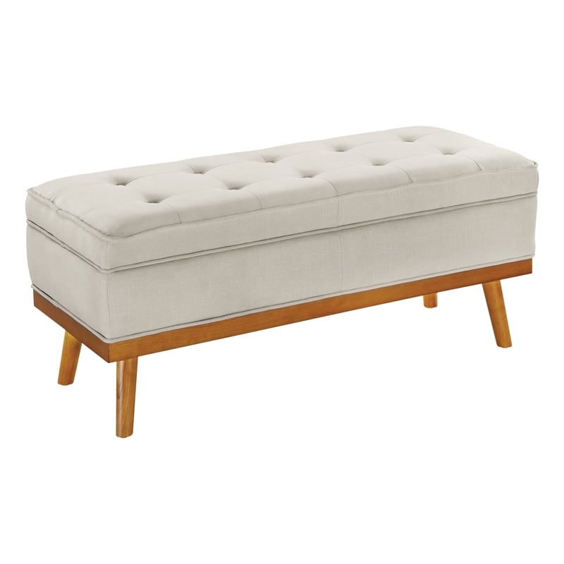 Katheryn Storage Bench in Wheat Fabric with Spice Finish Legs