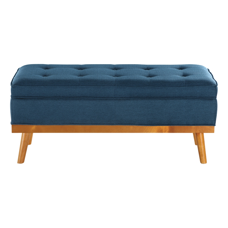 Katheryn Storage Bench in Azure Fabric with Spice Finish Legs