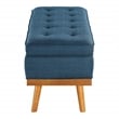 Katheryn Storage Bench in Azure Fabric with Spice Finish Legs