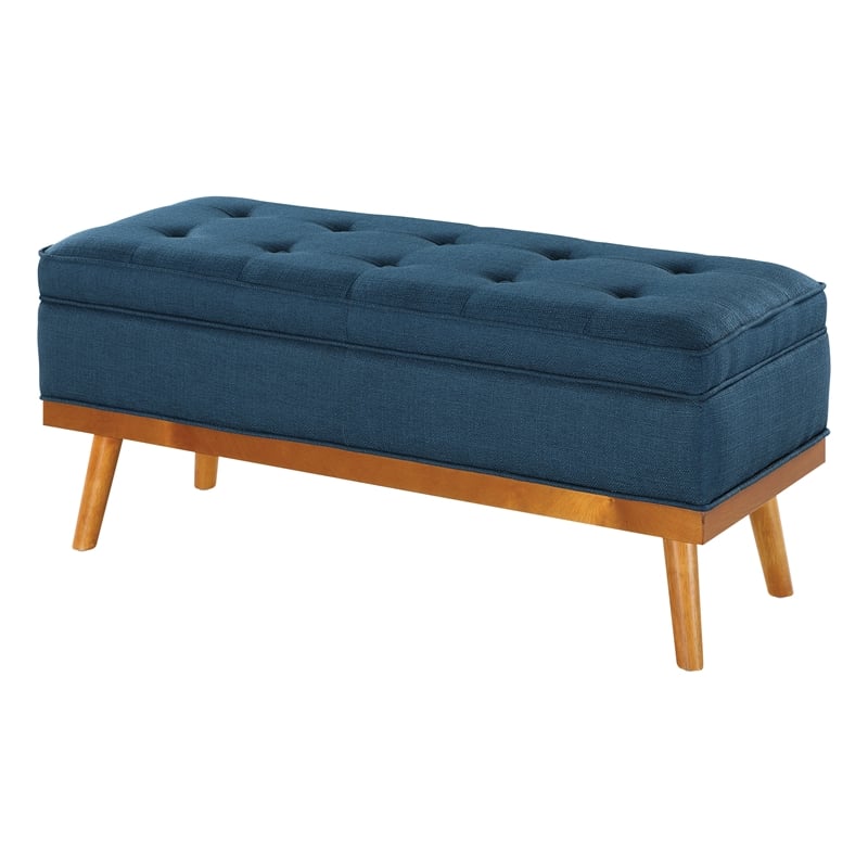 Katheryn Storage Bench in Azure Fabric with Spice Finish Legs