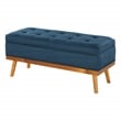 Katheryn Storage Bench in Azure Fabric with Spice Finish Legs