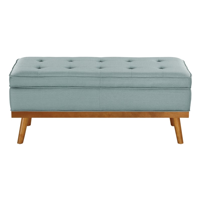 Katheryn Storage Bench in Sea Blue Fabric with Spice Finish Legs