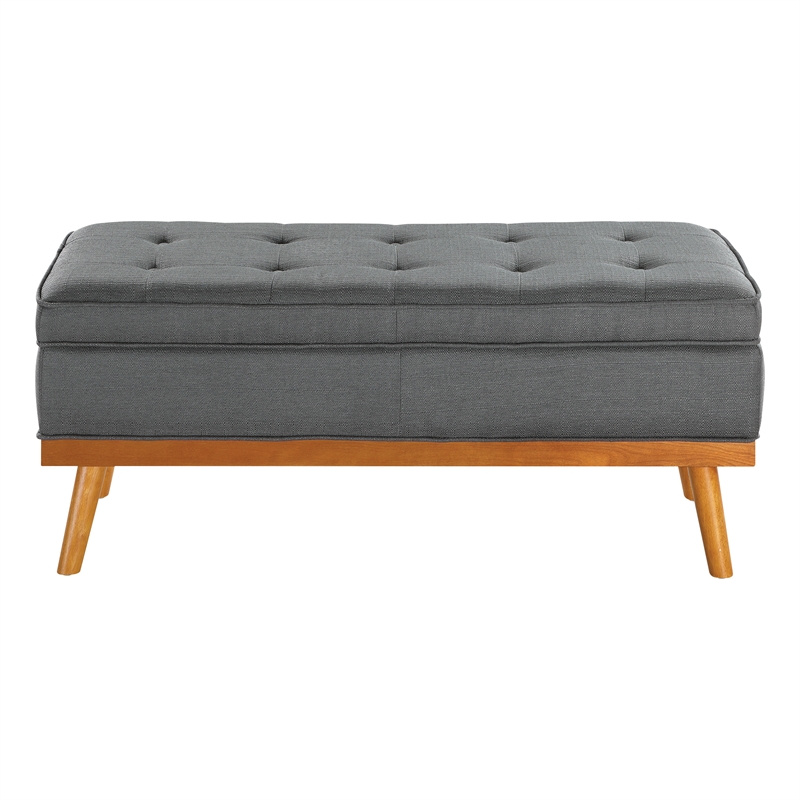 Katheryn Storage Bench in Charcoal Fabric with Spice Finish Legs