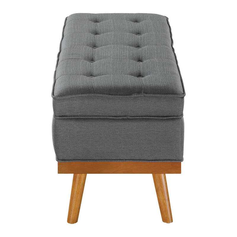 Katheryn Storage Bench in Charcoal Fabric with Spice Finish Legs